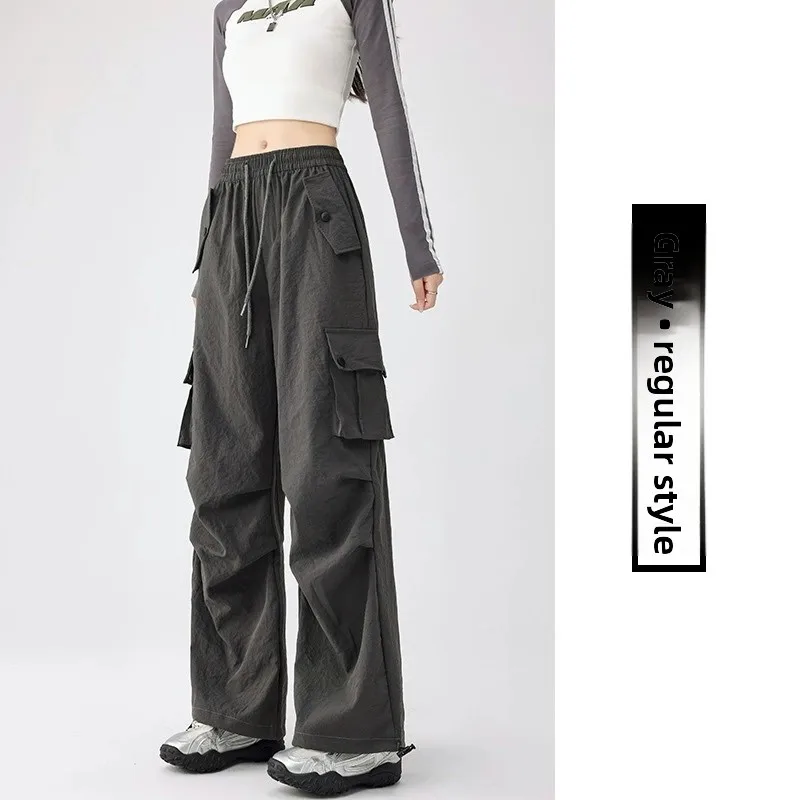 Amerykańskie spodnie robocze do wspinaczki górskiej damskie z wysokim stanem, luźne, z prostymi nogawkami, mały rozmiar, szerokie nogawki, outdoorowe, szybkoschnące, sportowe...