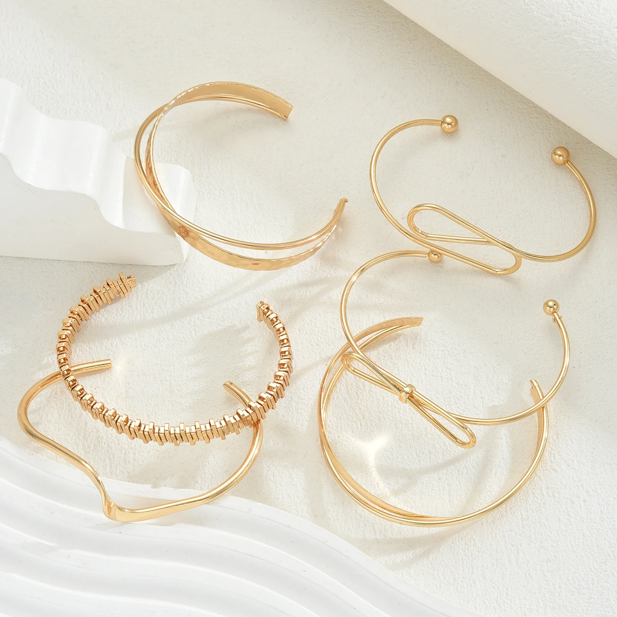 6 uds Vintage exagerado lujoso diseño de lazo geométrico Metal Color dorado brazalete conjuntos de pulseras para mujeres uso diario joyería regalos