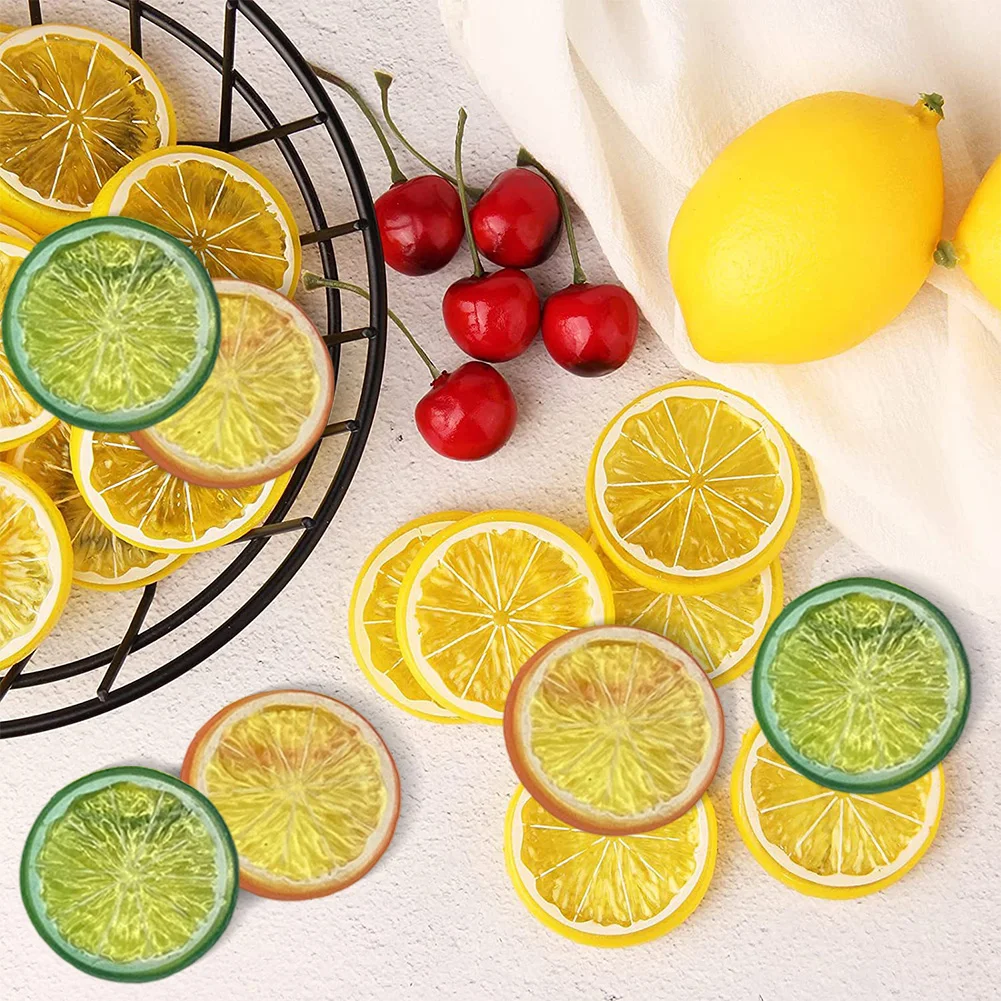 30 Pieces Plastic Fake Lemon Slices Simulation Fruit Model for Display and Decoration in Catering and Food Shops
