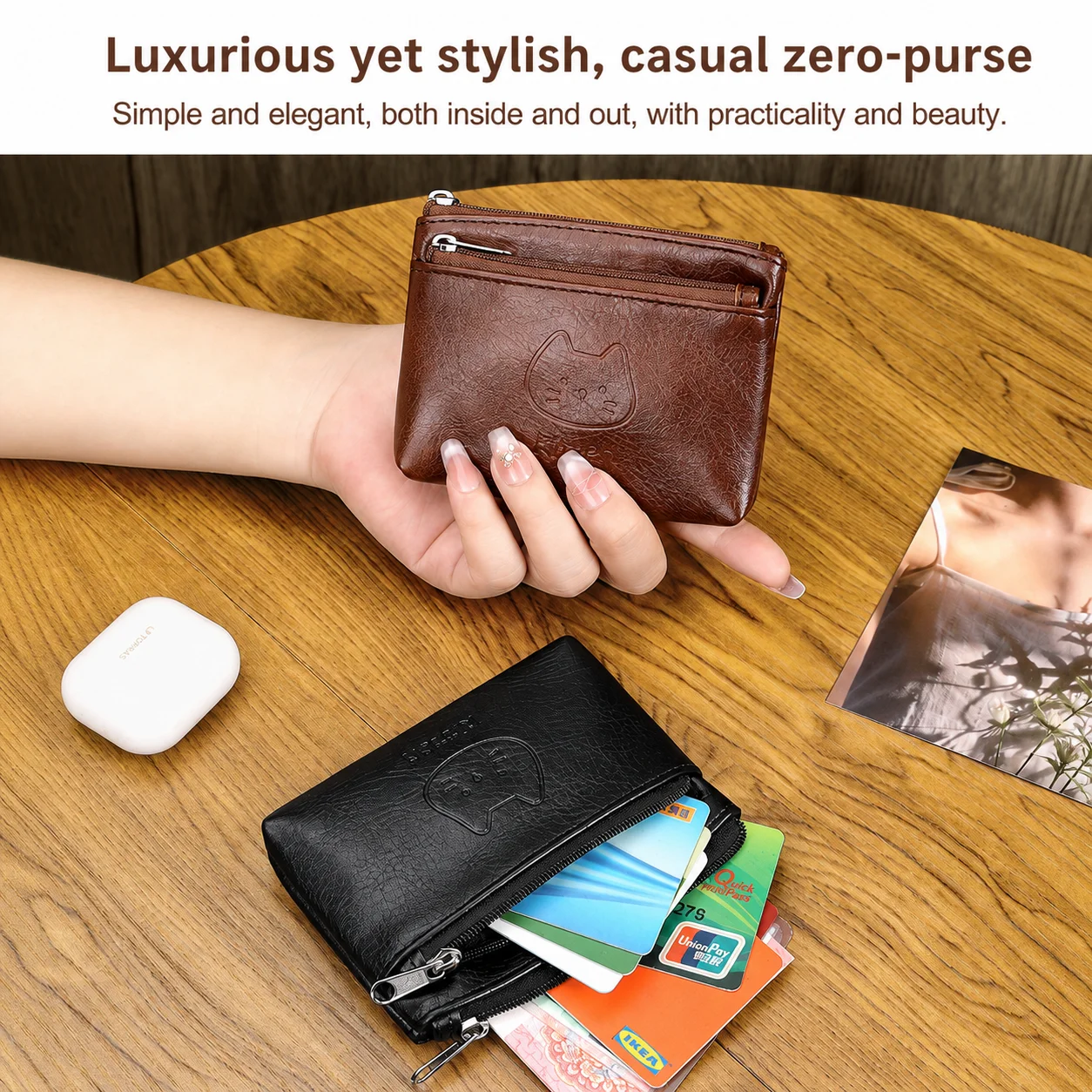 Mini Card Holder Lightweight Card Holder Pu Leather Coin Purse Embossed Coin Purse For Daily Outings Larger Bag Short Trips