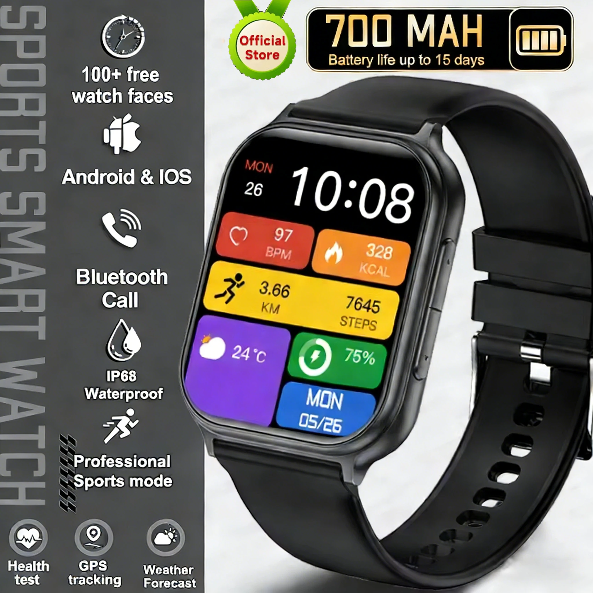 2026 Hot Men Fashion SmartWatch 100+Sports IP68 Waterproof GPS Tracker Bluetooth Call Women health Smart Watch For festival Gift