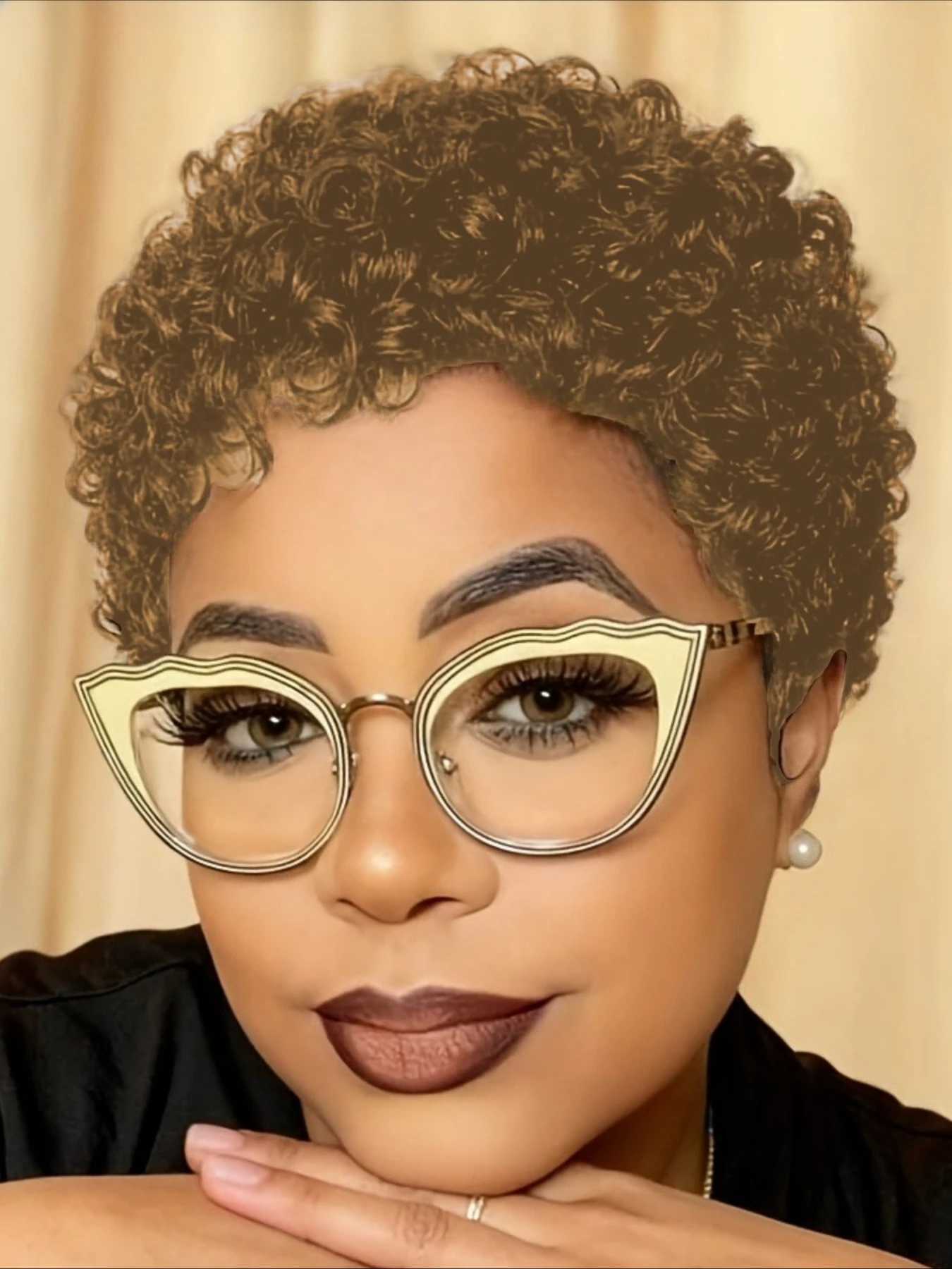 Wig rambut manusia afro pendek keriting 150% kepadatan, 4 inci, buatan mesin penuh, wig afro pendek untuk wanita, wig pixie cut rambut manusia