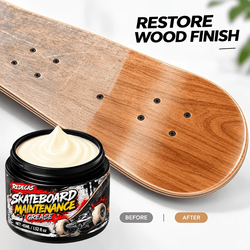 Wood Polish Cream, Furniture Cabinet Restorer, Water Repellent Fill Scratches, Enhance Shine, for Skateboard Longboard Care