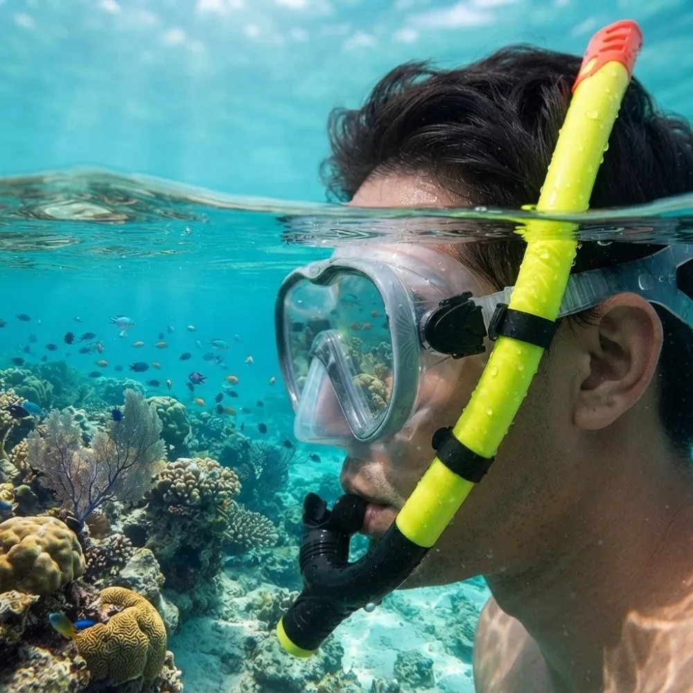 Silicone Mouthpiece Swimming Snorkel One-Way Purge Valve Front Dry Design Front Snorkel Semi-Dry Top Snorkel Tube