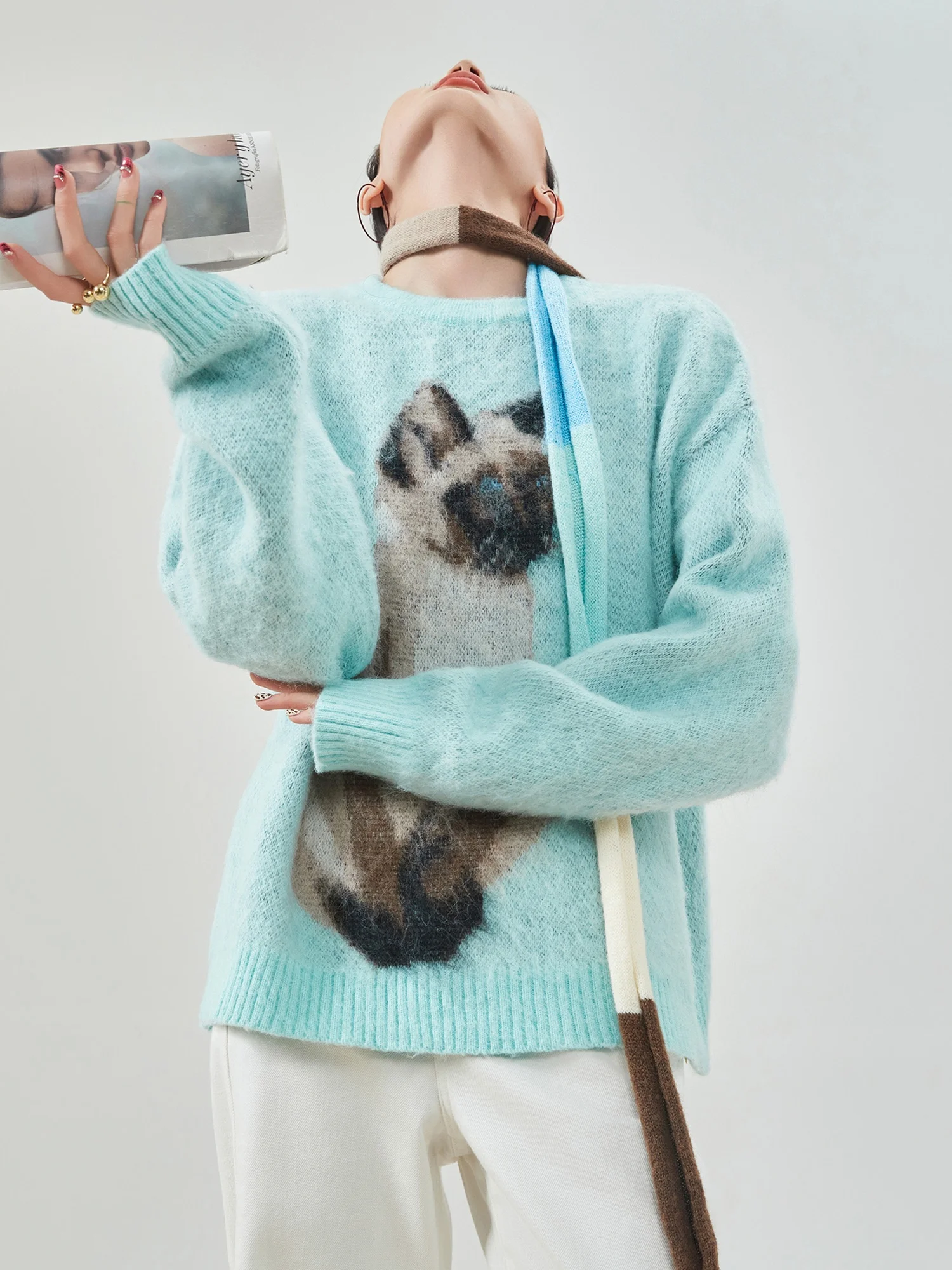 

Новый женский вязаный свитер с узором «Лилак», круглый вырез, мягкий, уютный, свободный крой, в корейском стиле, для повседневной носки, из полиэфирного волокна