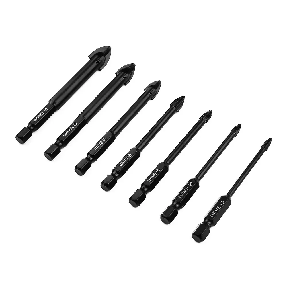 

7PCs Concrete Bit Set Masonry Drill Bit For Ceramic Tile Brick Plastic And Wood Cemented Carbide Hole Opener Triangle Bit Tool