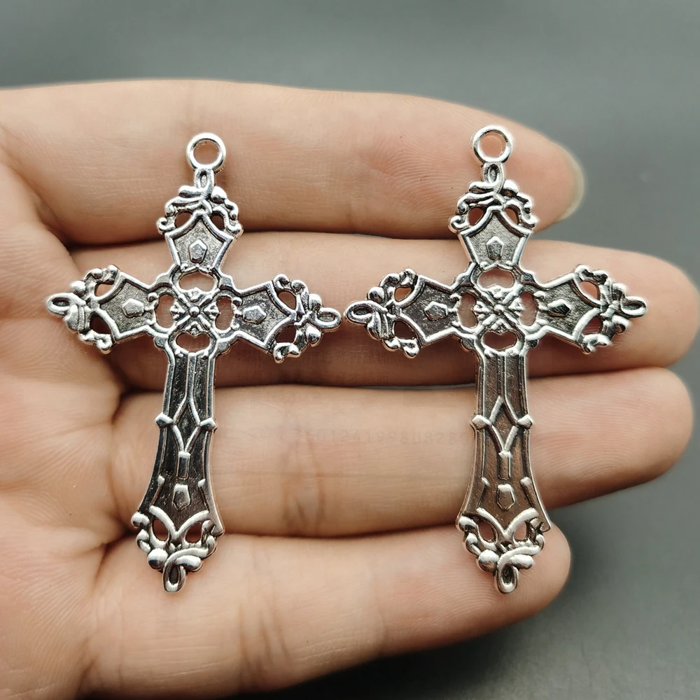 10pcs 55x35mm Gothic Cross Silver Dripping Oil Alloy Tibetan Pendants Antique Jewelry Making DIY Handmade Accessories