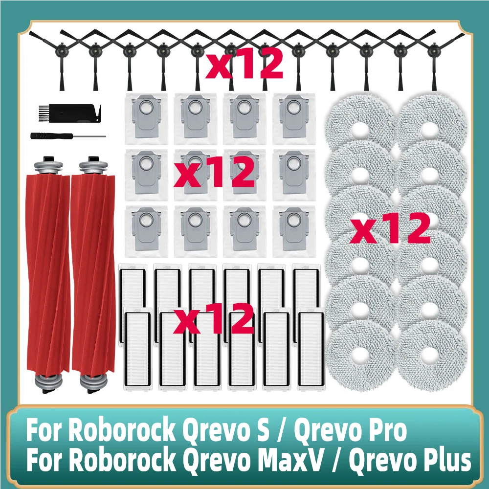 Compatible For ( Roborock Qrevo S, Qrevo Pro, Qrevo MaxV, Qrevo Plus ) Main Side Brush Mop Cloth Hepa Filter Dust Bag Parts