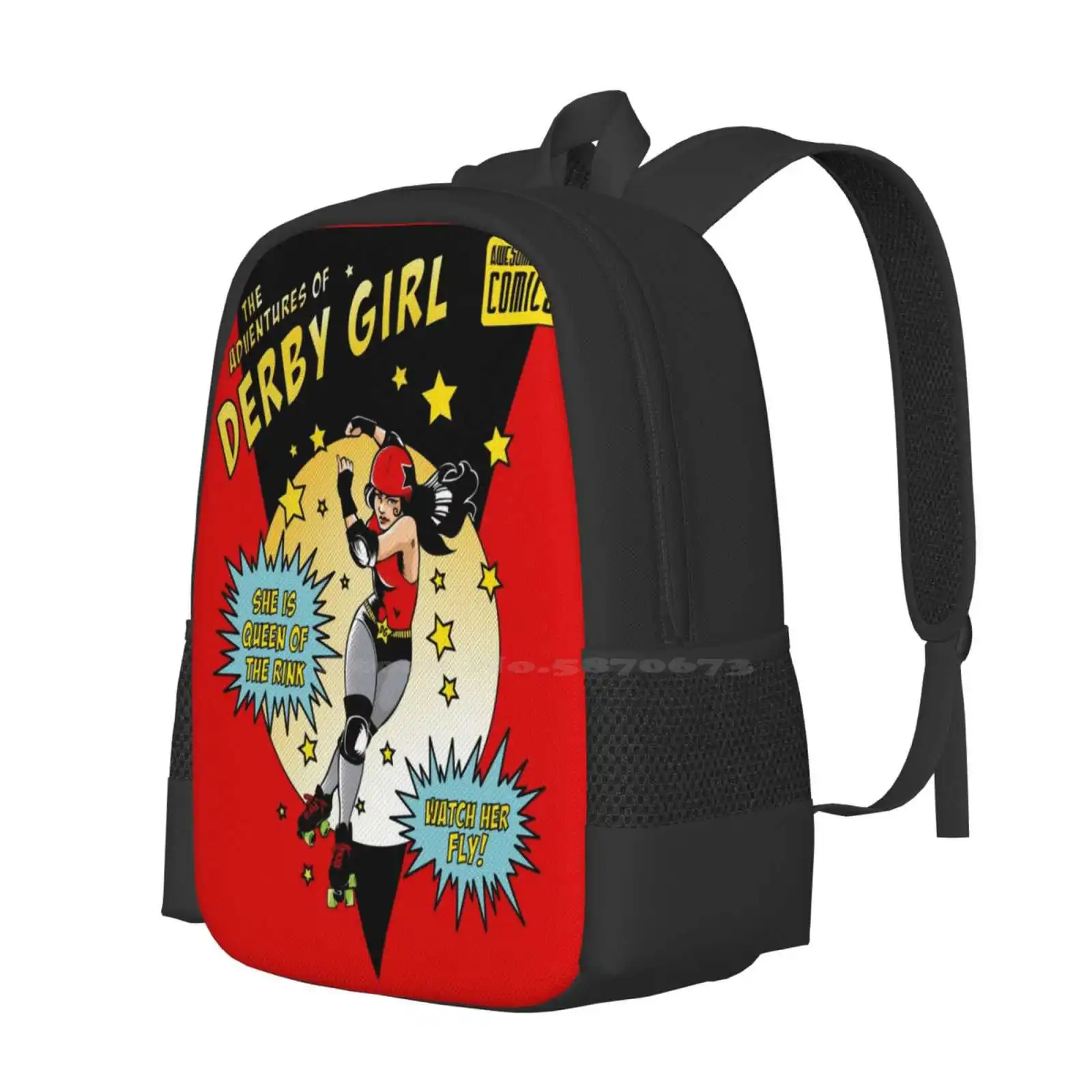 The Adventures Of Derby Girl New Arrivals Unisex Bags Student Bag Backpack Roller Derby Roller Skating Jammer Derby Girl Comic