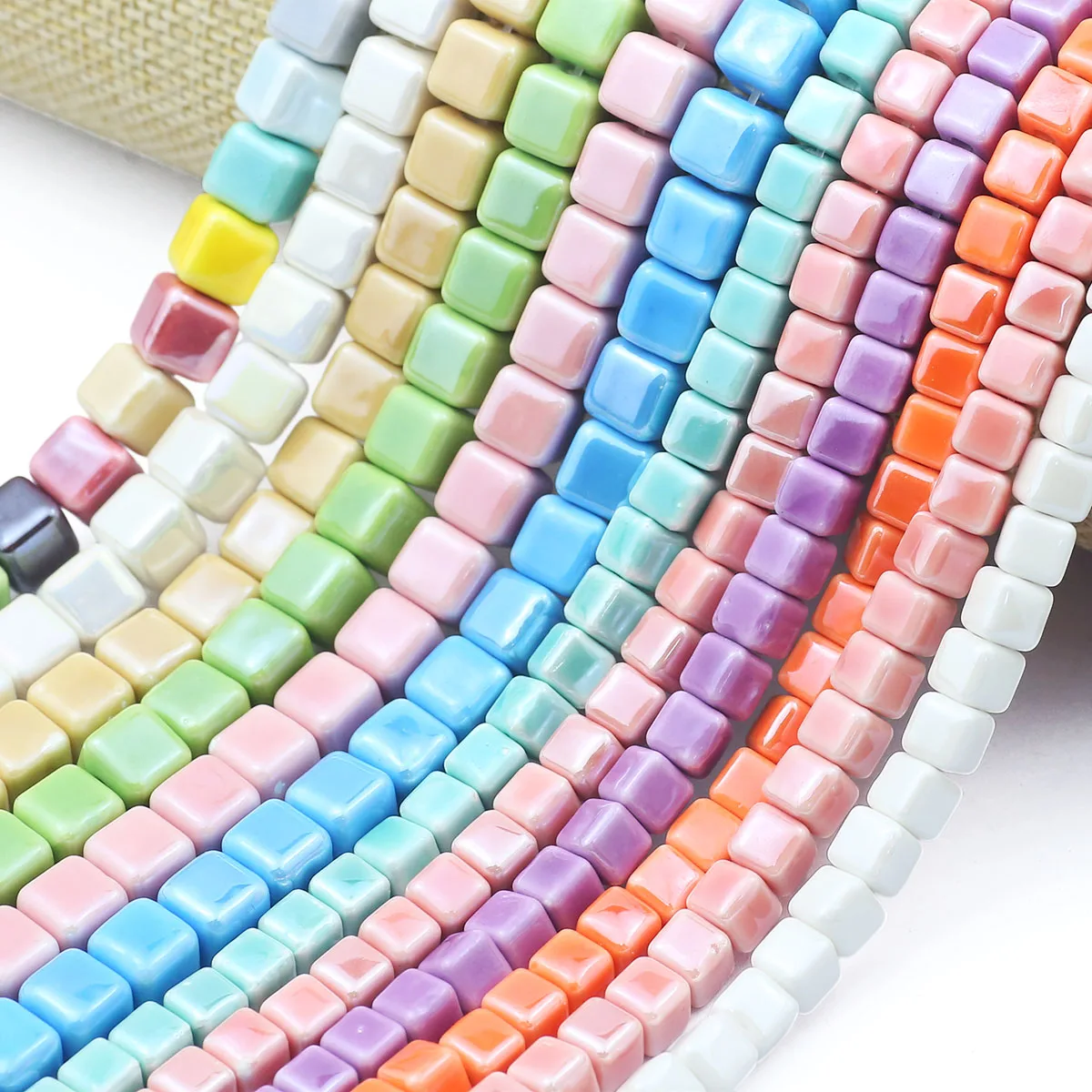 8/10mm 5-10PCS Square Ceramic Beads DIY 2.0mm Hole Spacer Loose Beads For Jewelry Bracelets Necklace Making DIY Accessories