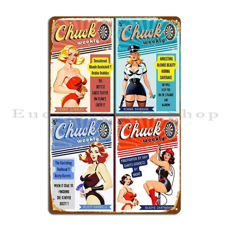 Darts Magazine Chuck Weekly 1 4 Spread Metal Sign Wall Pub Rusty Wall Decor Garage Designing Tin Sign Poster