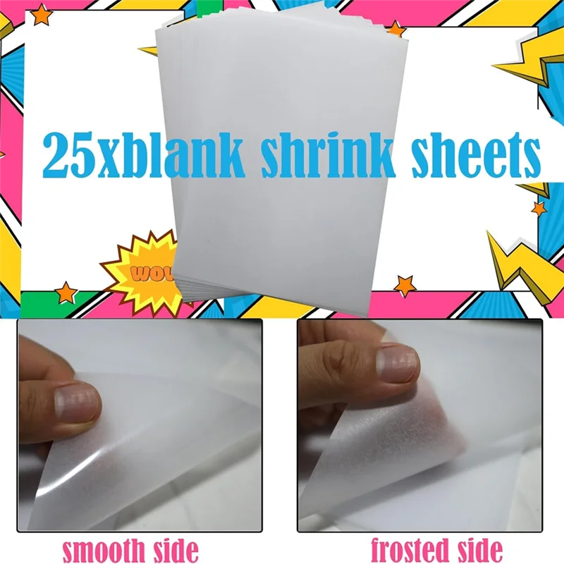 Exquisite-Heat Shrink Plastic Sheet Kit Shrink Papers 25 PCS Large Shrink Film Papers With 100 PCS Keychains For Kids (11.4X8inc