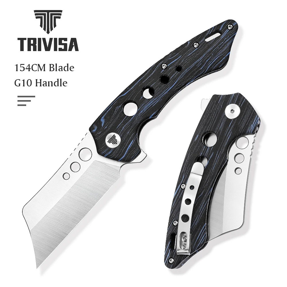 TRIVISA Folding Pocket Knife with Flipper for Man, EDC Outdoor Camp Hunting Folded Knives with Clip,3.3