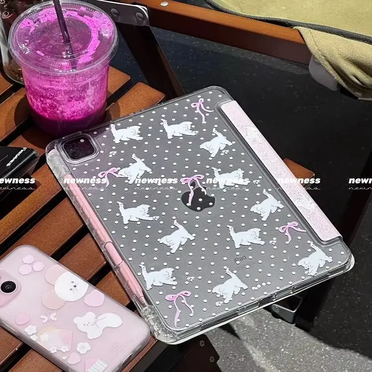 Polka Dots Bow Kitten Lace Cat Tablet Case For iPad Pro 11 13 M2 M4 M3 10.2 5/6th 7/8/9/10/11th Mini 6 7 Air 3 4 5 6 Stand Cover