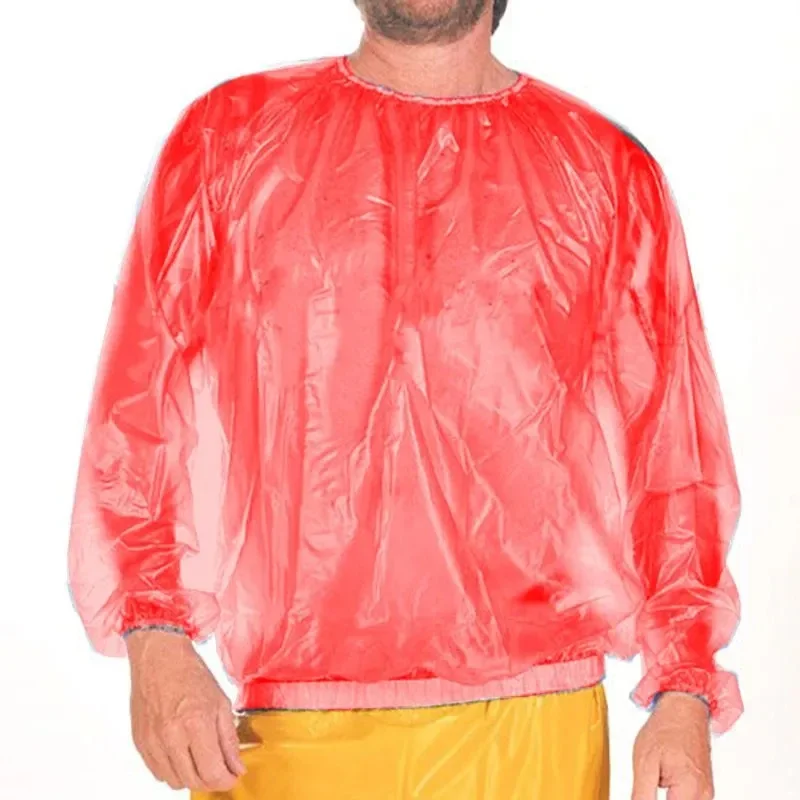 PVC Transparent Sexy Men Round Neck Long Sleeved Waterproof Windproof T-shirt ABDL Oversized Loose Adult Baby Plastic Pullover