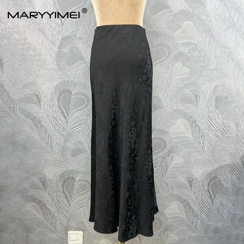 MARYYIMEI Solid Color Jacquard Hip Cover Skirt Waist Long Skirt 2026 Autumn Fashion Women's New Style