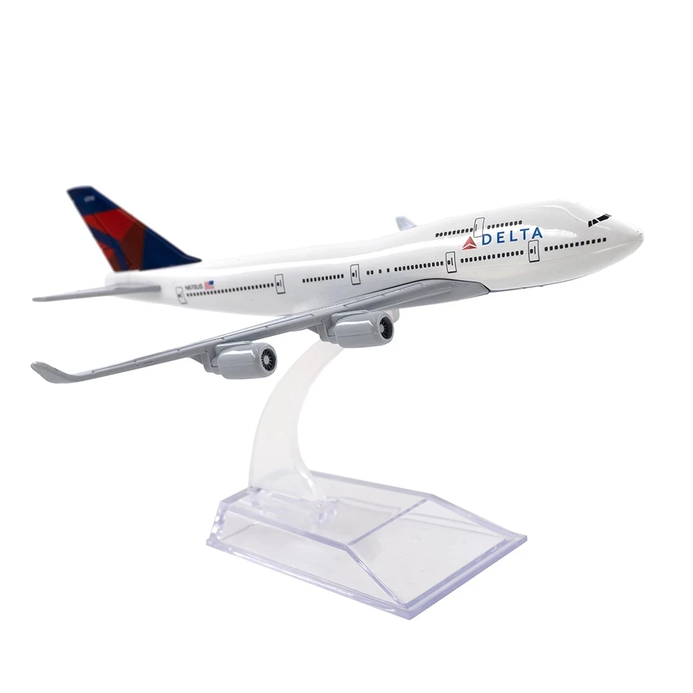 Avión B747 Delta Airlines de 16cm, escala 1:400, modelo de avión estático de Metal, Airbus con tren de aterrizaje, avión de recuerdo de aviación