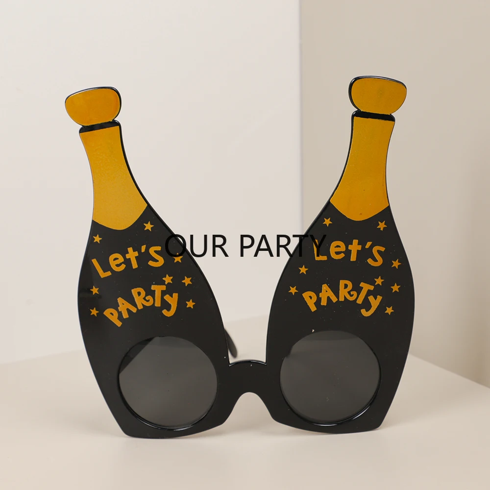 1 Stücke Schwarz Let's Party Thema Gläser Champagner Sonnenbrille Foto Requisiten für Junge Mädchen Geburtstag Hochzeit Neujahr Party Dekoration – Detail 1
