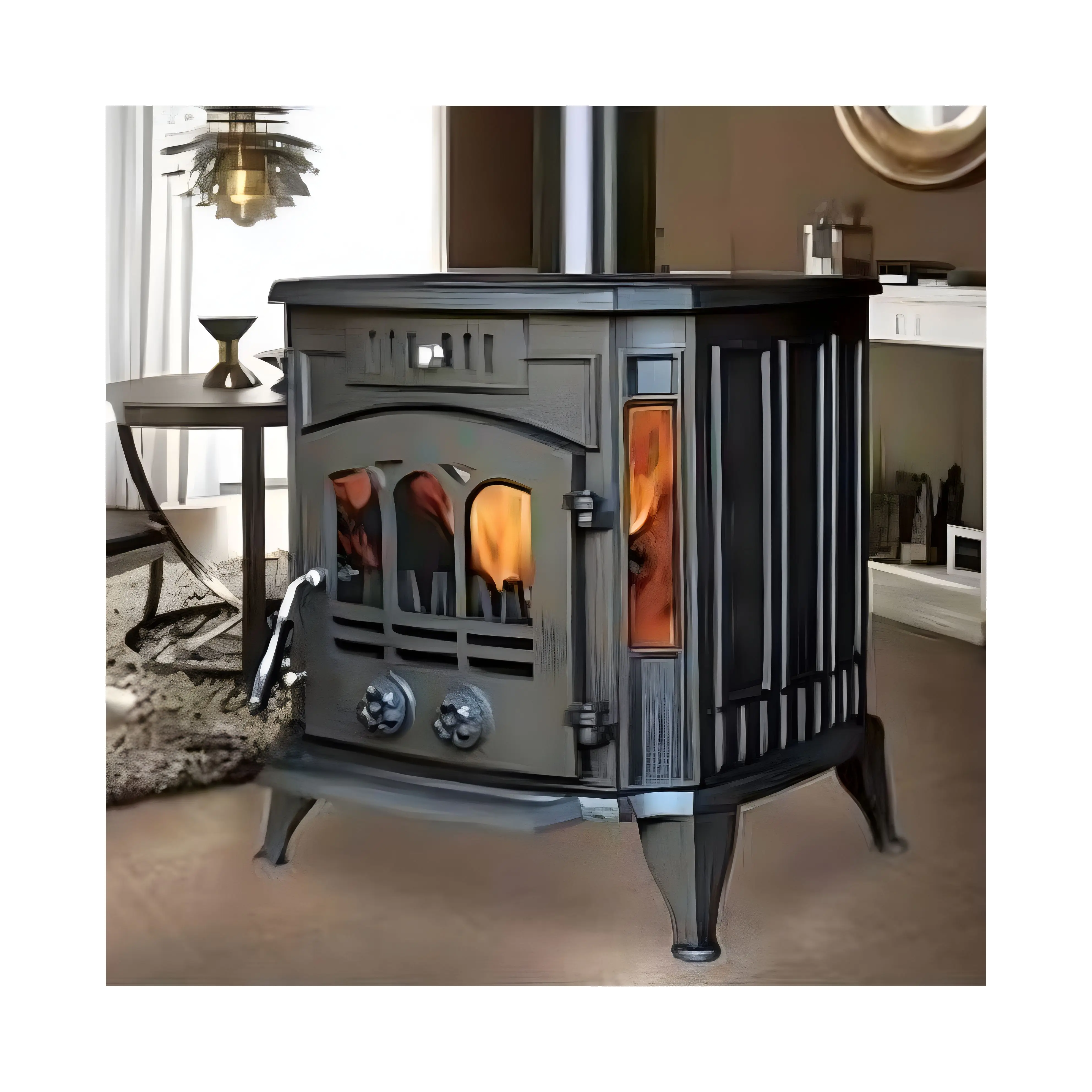 Real Fire Fireplace Burner Cast Iron Wood Log Burning Stove for Indoor Living Room