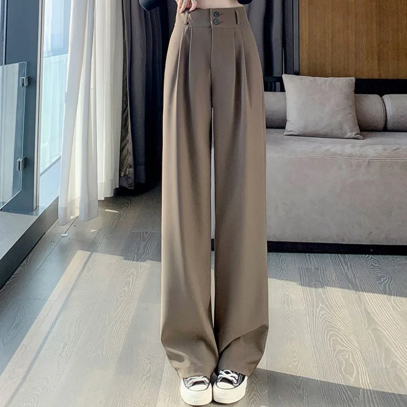 

2024 Spring Summer Women New High Waist Loose Trousers Female Solid Color Wide-leg Pants Ladies Long Straight Suit Pant W145