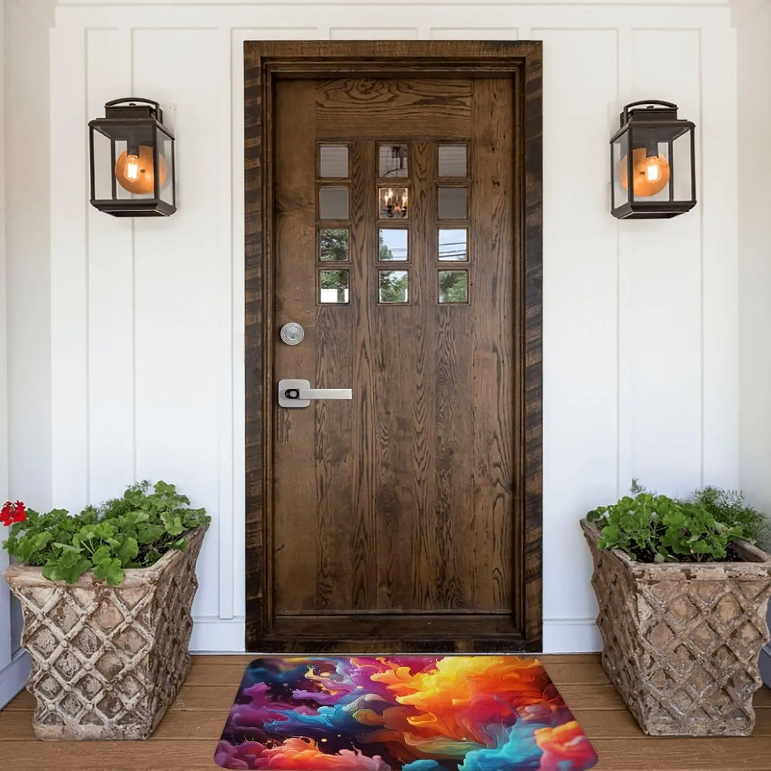 Colorful Abstract Smoke Door Mat, Vibrant Fluid Art Floor Mat, Rainbow Ink Splash Entrance Rug, Non-slip Washable Modern Living