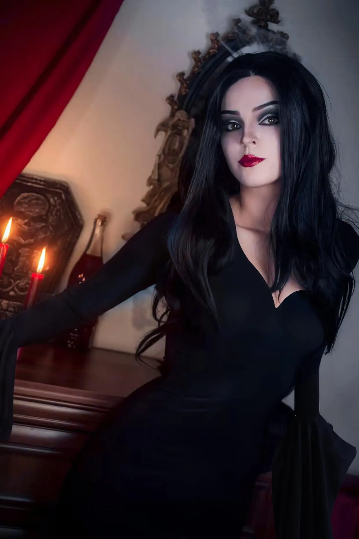 how to say dress in spanish Wednesday Addams Morticia Addams Black Dress Punk & Gothic Medieval Floor Length Masquerade Women's Costume Vintage Cosplay Party Evening Long Sleeve main image 1