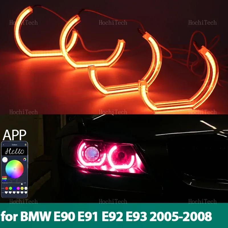 

4x DTM App control LED Angel Eyes Bulb Ring RGB Lamp for BMW 3 Series E90 E91 Pre-LCI 2005-2008 Xenon headlights