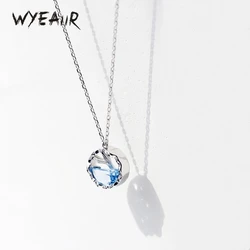 WYEAIIR 925 Sterling Silver Blue Crystal Lovely Mermaid Lovely Fresh Student Gift Fine Jewelry Luxury Female Necklace