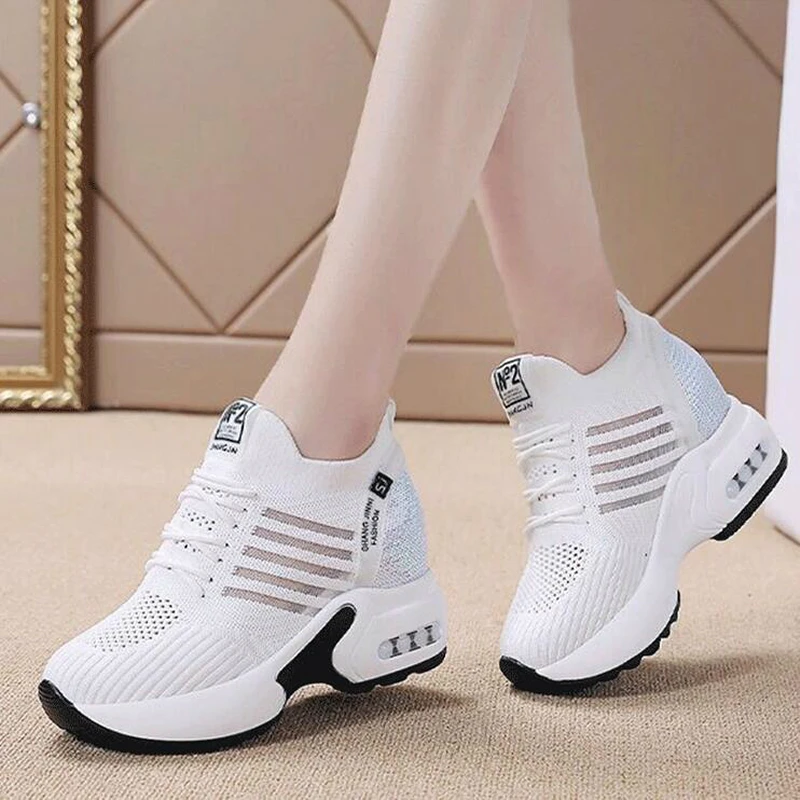 NEW spring  Fashion Sneakers Women Hide Heels Casual Shoes Woman Breathable Platform Sneakers Wedge Shoes