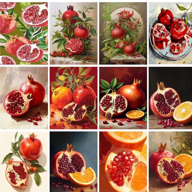 Oil Painting By Numbers Frameless Canvas Painting Pomegranate Number Painting Wall Decor Diy Gift Drawing By Number for Ad