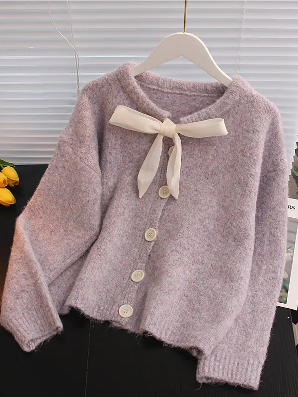 

Purple Knitted Cardigan Outfit Small Fragrant Knitted Sweater Women's Jumpers Top Autumn Winter Spring Short Jacket