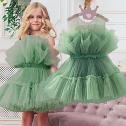 Flauschige Spitze Bogen Kinder Party kleider für Mädchen Kinder Kostüm Kleinkind Brautkleider Prinzessin Kleid Mädchen Host Brautkleid 3-10 Jahre