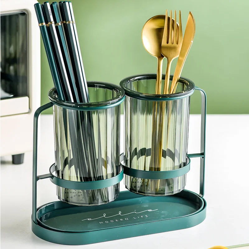 Wrought Iron Acrylic Chopsticks Holder Drain Rack Storage Bucket Cutlery Spoon and Fork Shelf