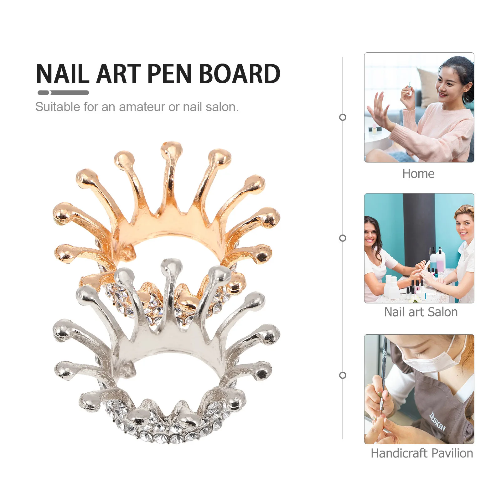 

2pcs Retro Crown Pen Holder Nail Mixing Plate Manicure Tools Brush Storage Rack Crystal Glass Diy Gift Nail Beauty