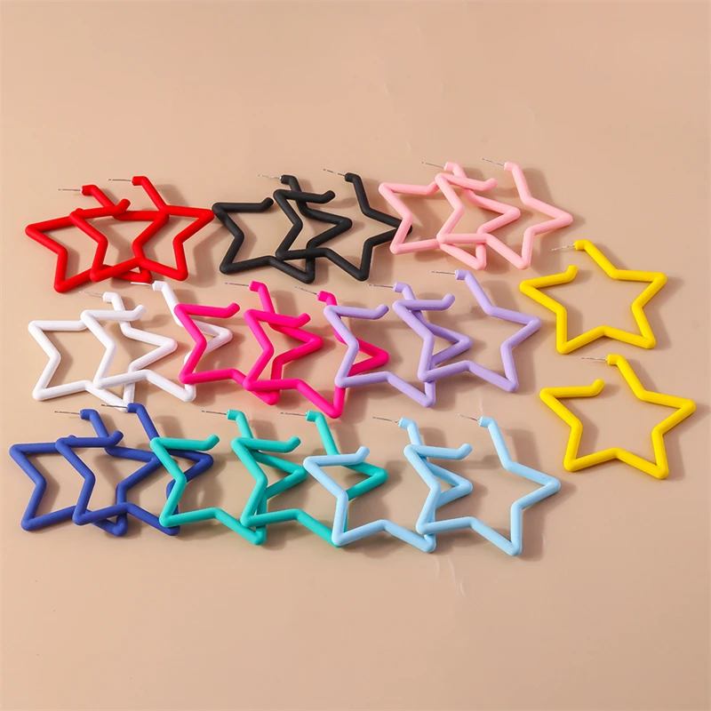 Fashion Candy Colors Acrylic Hollow Star Hoop Earrings for Women Girls Party Holiday Jewelry Gifts