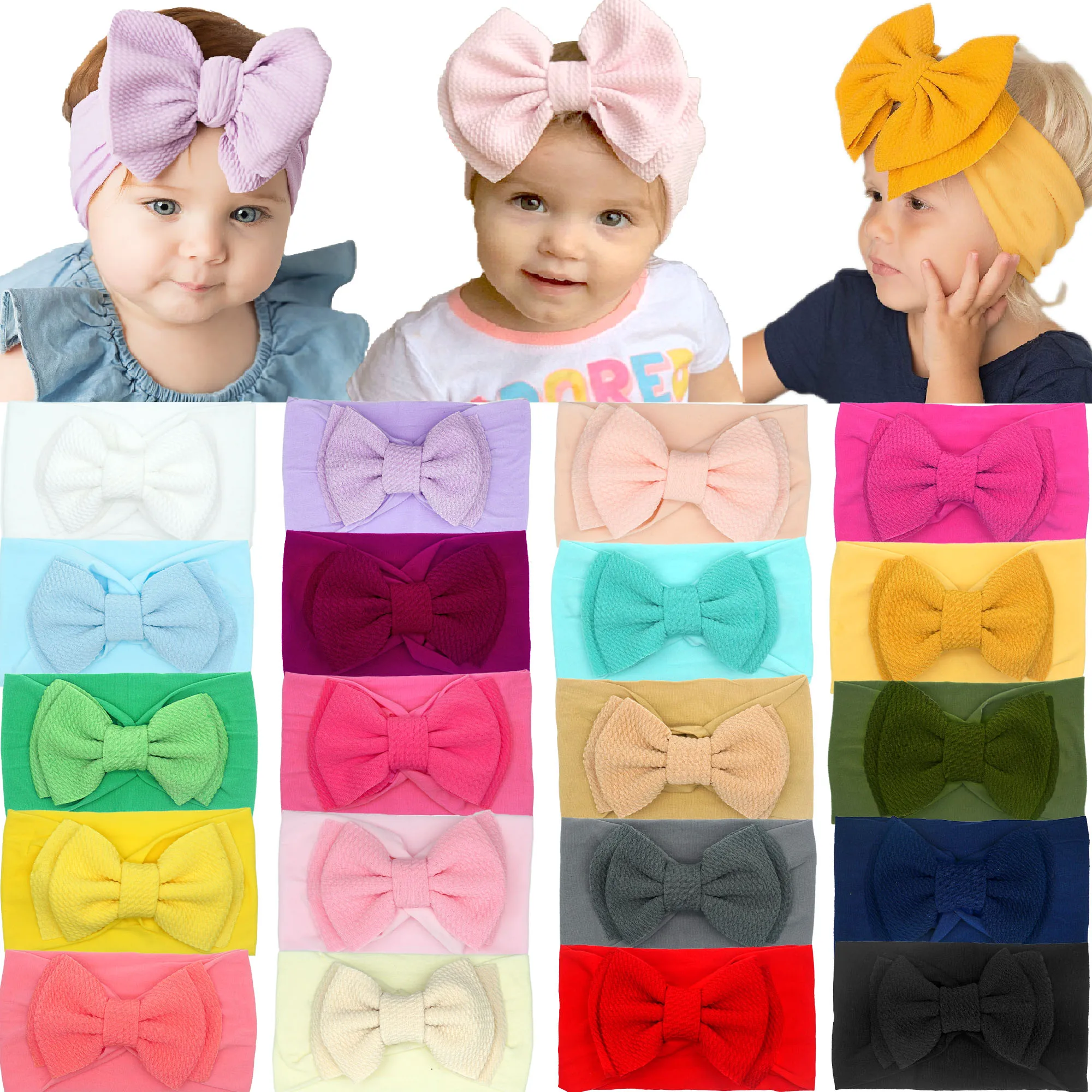 12Colors Baby Girl's Headbands 4.5 Inch Hair Bows Soft Wide Nylon Headbands for Newborn Infant Toddler Photographic Accessories