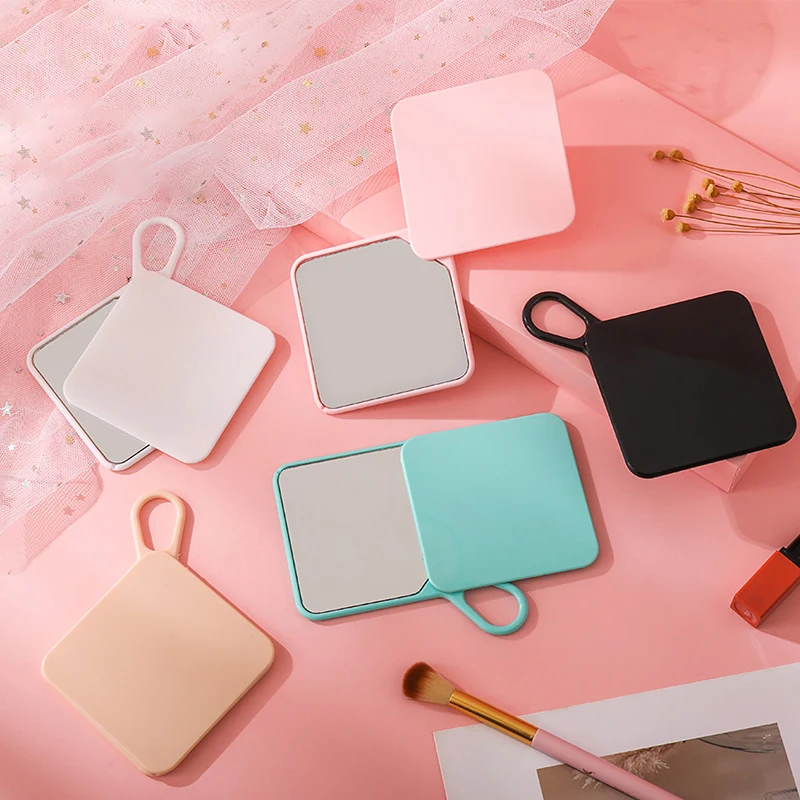 Portátil Handheld Mini Espelho De Bolso, Quadrate Espelho, Deslizando Tampa, Make-Up, Mini