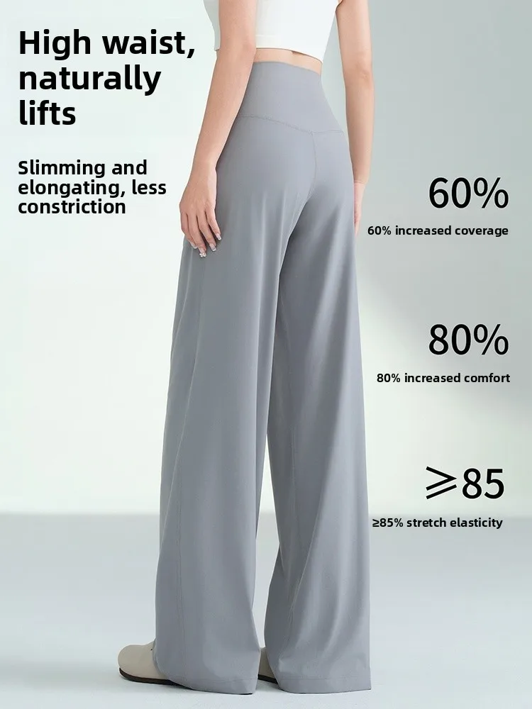 กางเกงโยคะเอวสูงสำหรับผู้หญิง ใส่ออกกำลังกายกลางแจ้ง ทรงขาตรง ผ้าพลิ้ว พร้อมกระเป๋า กางเกงขายาวทรงเข้ารูป ช่วยให้ดูผอมลง