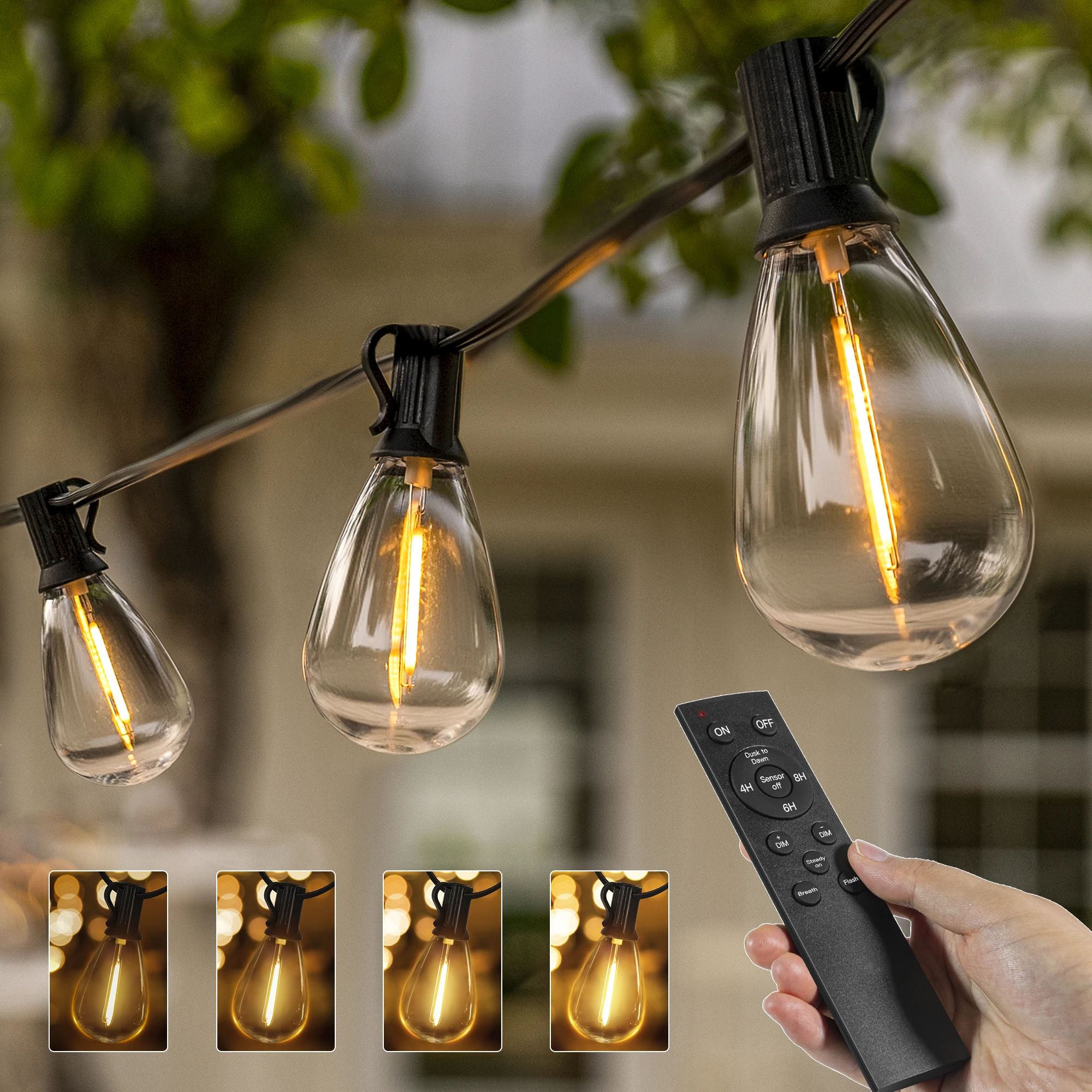 

Ollny S11 Outdoor String Light, Plug in Waterproof 3Modes Patio Light with LED+Spare Bulbs, Dusk to Dawn Light for Camping Porch