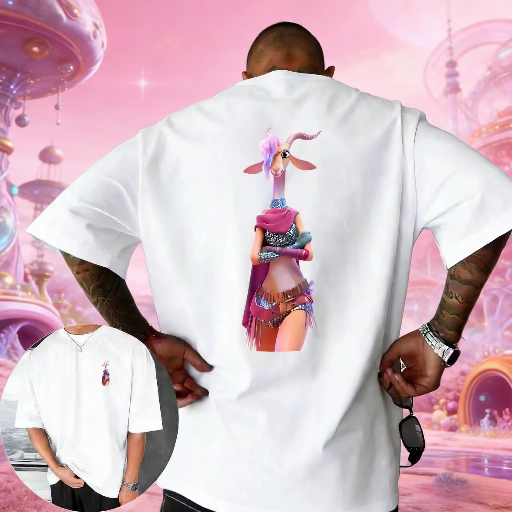 

2026 Summer Disney Antelope Cartoon T-shirt Men's Street Fashion 100% Pure Cotton Short-sleeved Casual Loose Breathable Top