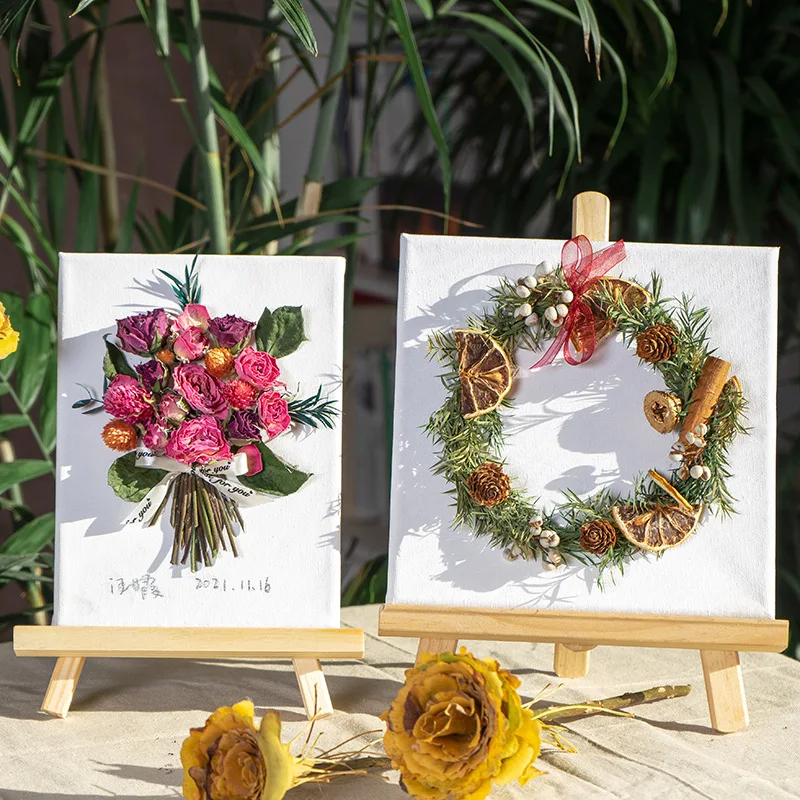 Dried Flower Photo Frame DIY Material Kit, Easel, Preserved Flower Plant Specimen Stickers