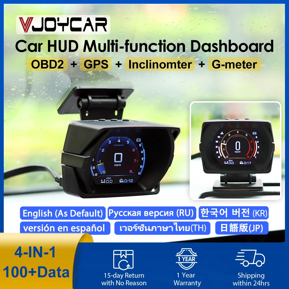 Car OBD HUD GPS Speedmeter Inclinometer G-meter 4 in 1 HUD Gauge Car Head Up Display Multi-Function Dashboard Turbo Temp. Displa 