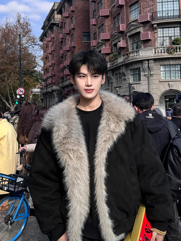 

Men's ort Thiened Cotton Jaet Bla Mountain Eagle Design Fur Lined Autumn Winter Outerwear Cleanfit Sle Youth Faion