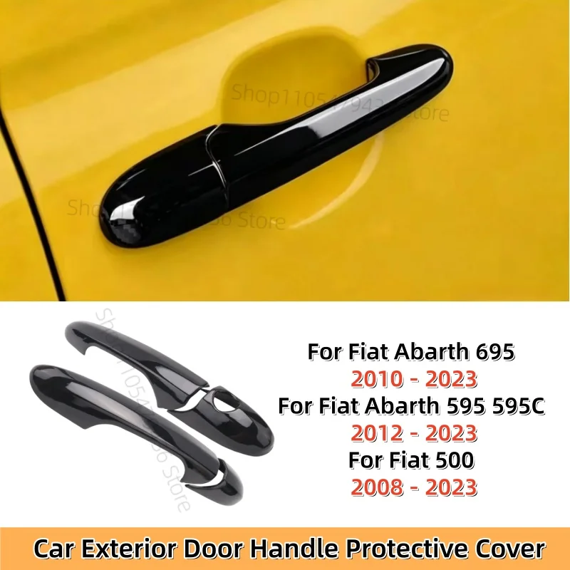 Car Exterior Door Handle Carbon Fiber Decorative Sticker Cover For Fiat 500 2008-2023 Abarth 595 595C 2012-2023 695 2010-2023