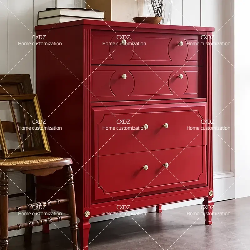 Country Style Solid Wood Storage Cabinet with Drawers for Living Room and Bedroom Four Drawer Chest Organizer Furniture