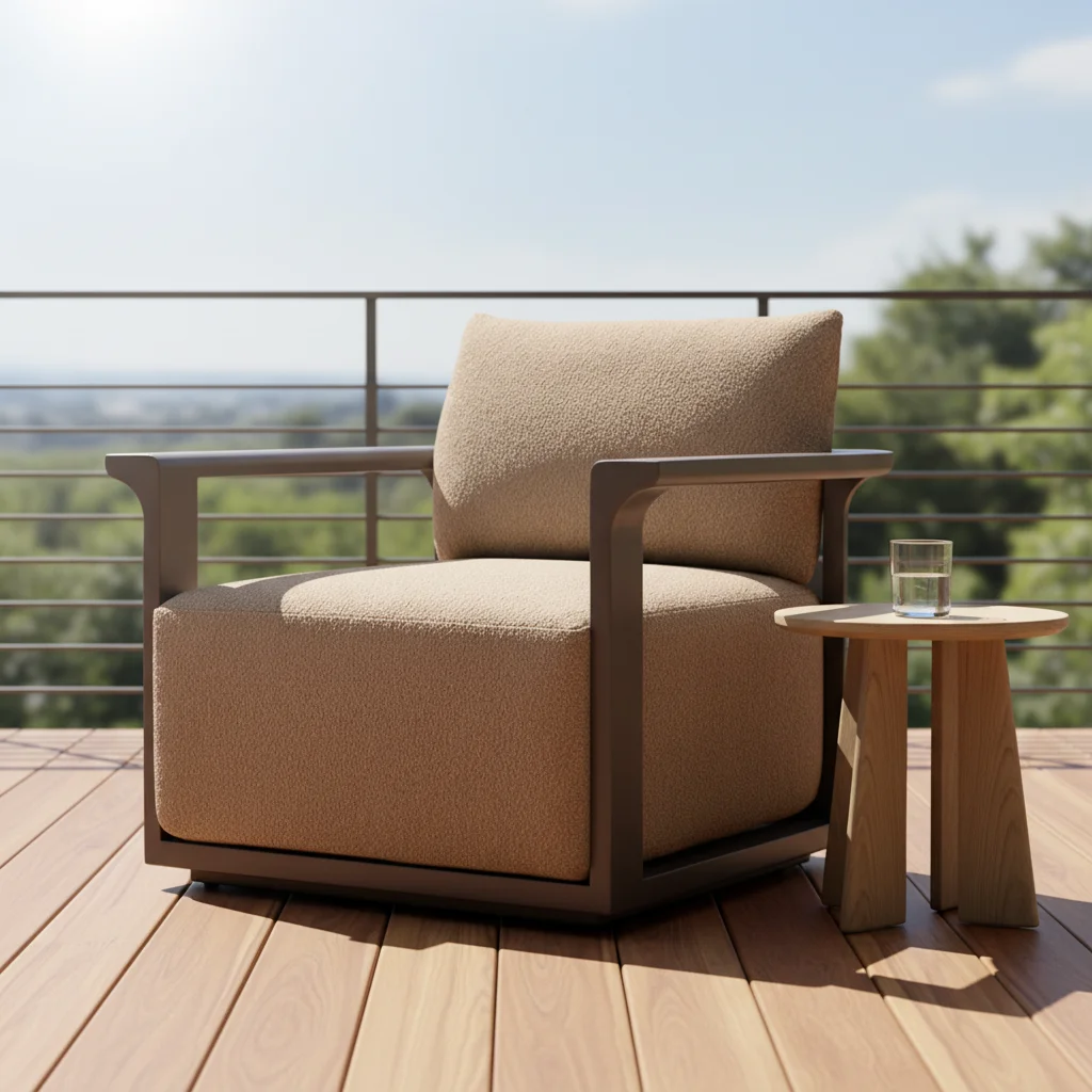 

Aluminum Lounge Chair, Hot-selling Deep Bronze Aluminum Frame with Light Brown Fabric Cushion, Modern Outdoor Patio Accent Chair