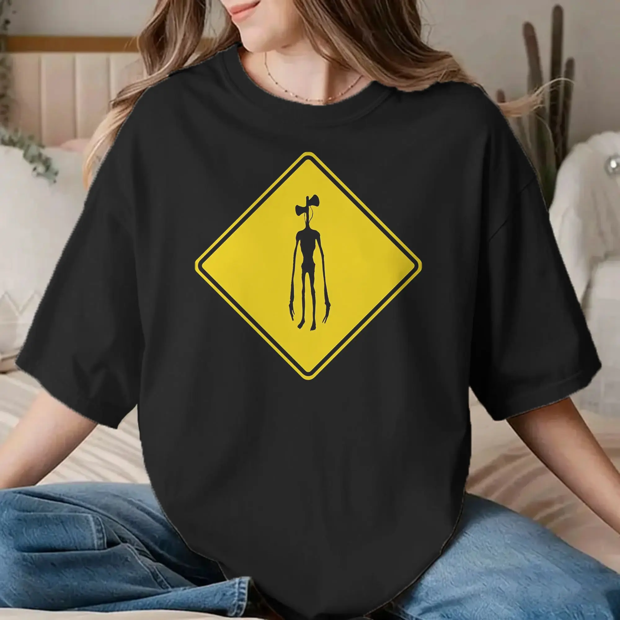 Men Women's Warning Siren Head T Shirt  100% Cotton Clothing Casual Short Sleeve Crew Neck Tee Shirt Party T-Shirts
