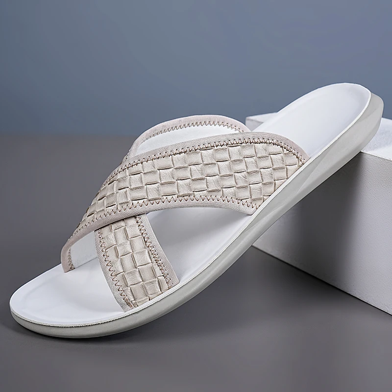 Men's Summer Cross-Braided Slip-On Sandals Anti-Slip Soft Sole Breathable Casual Outdoor Wear Resistant Flat Sandals-2551