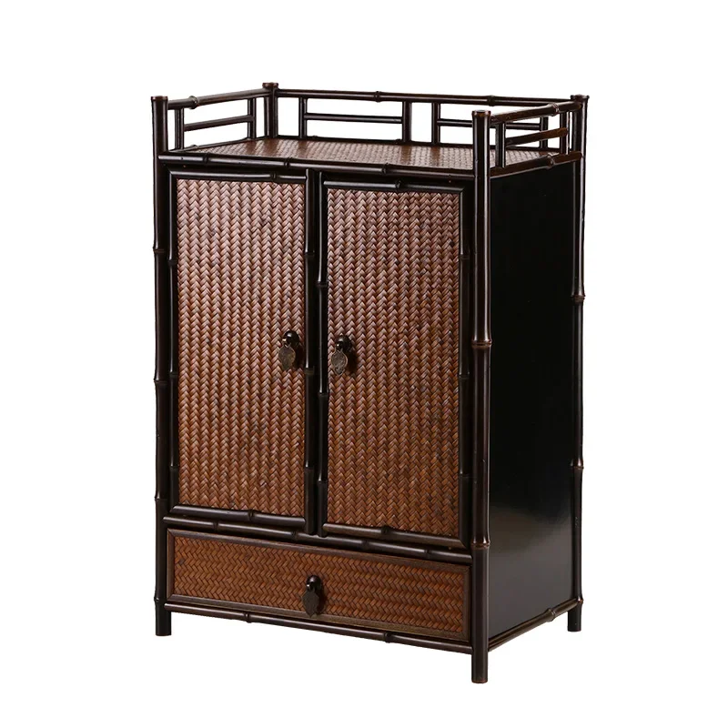 Purple bamboo tea shed desktop Ming tea cabinet tea set storage cabinet with drawer retro Bo Gu display stand bamboo furniture