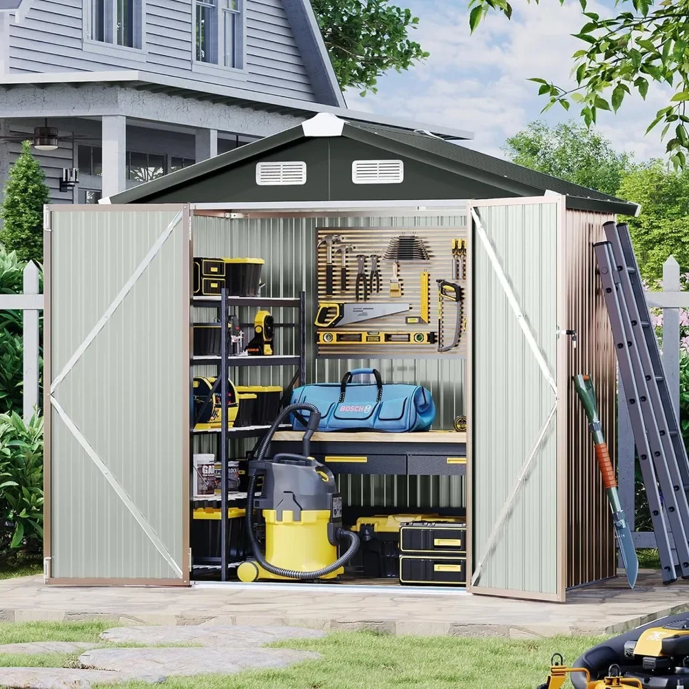 Outdoor Storage Shed, 6.4x4 FT, Garbage Can,Outdoor Metal Shed for Tool,Garden,Bike,76